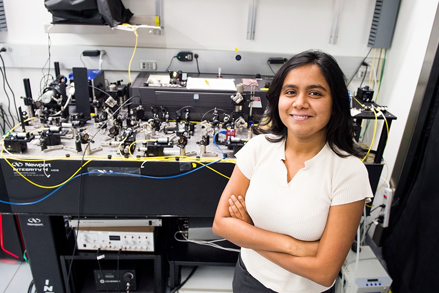 Graduate student Anchita Addhya in a laboratory