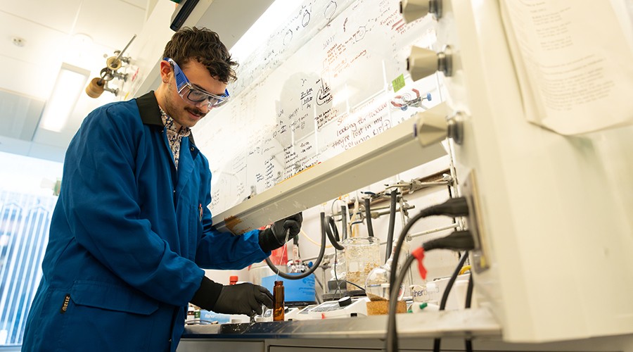 Sam Marsden in Rowan Lab - working in fume hood