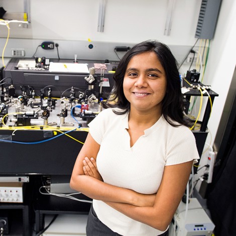 Graduate student Anchita Addhya in a laboratory